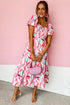 Brush Stroke Printed Smocked Ruffle Tiered Dress